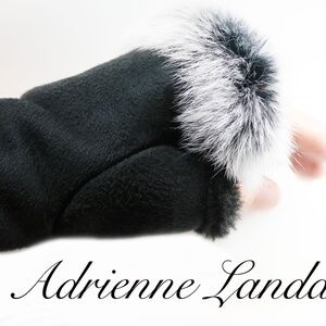 Stylish Cozy Fur Lined Grey Fingerless Gloves by Hampton Vintage/Adrienne Landau